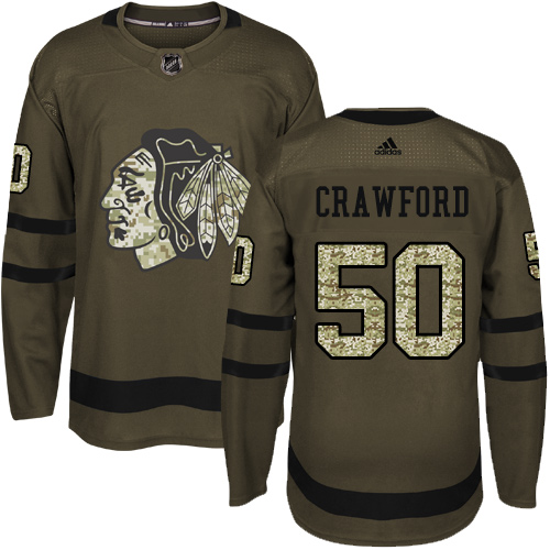 Kinder Chicago Blackhawks Eishockey Trikot Corey Crawford #50 Authentic Grün Salute to Service